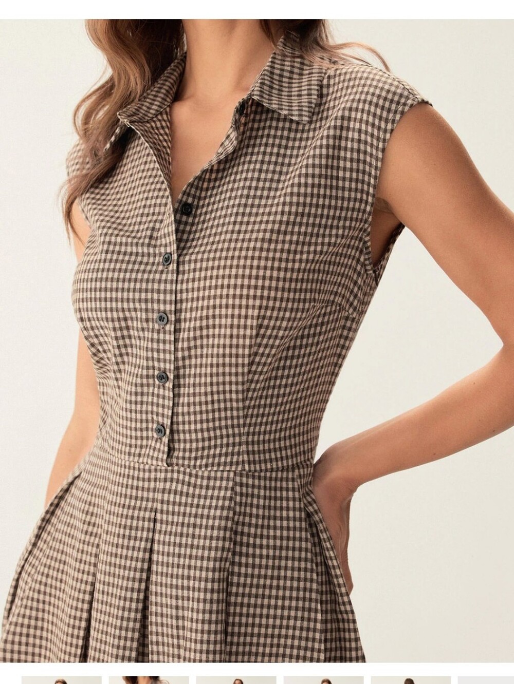 RIHOAS Brown Gingham Sleeveless Shirt Dress - Picture 2 of 7